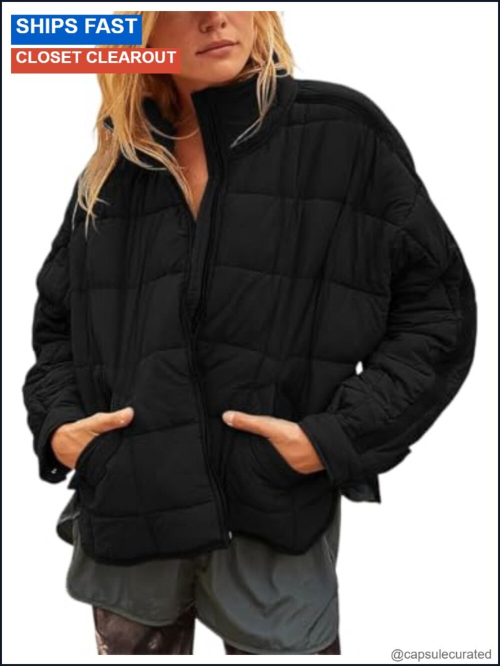 Quilted Puffer Jacket Lightweight Packable Zip Coat